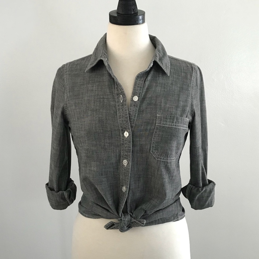 Gray Chambray Light Denim Long Sleeve Button Down